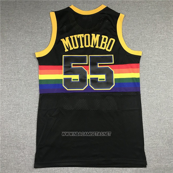 Camiseta Denver Nuggets Dikembe Mutombo NO 55 Mitchell & Ness 1991-92 Negro